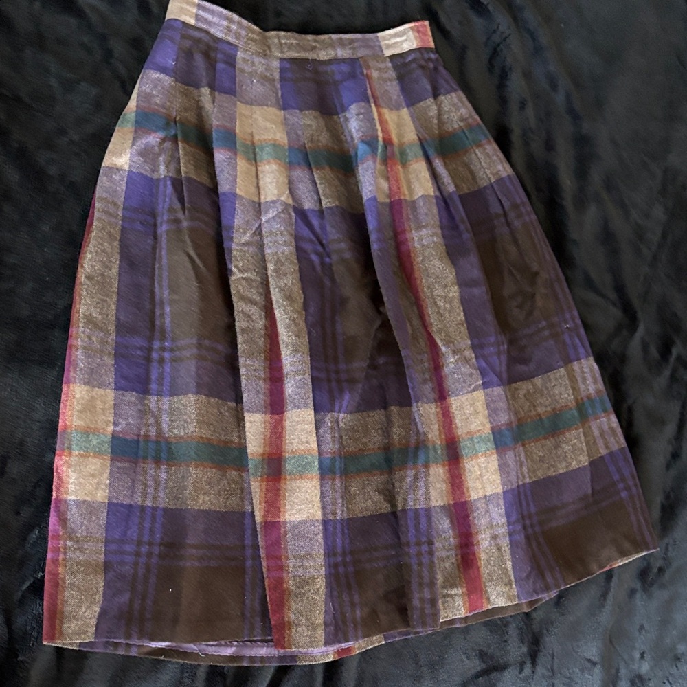 Elegant Plaid A-Line Skirt in Purple and Brown